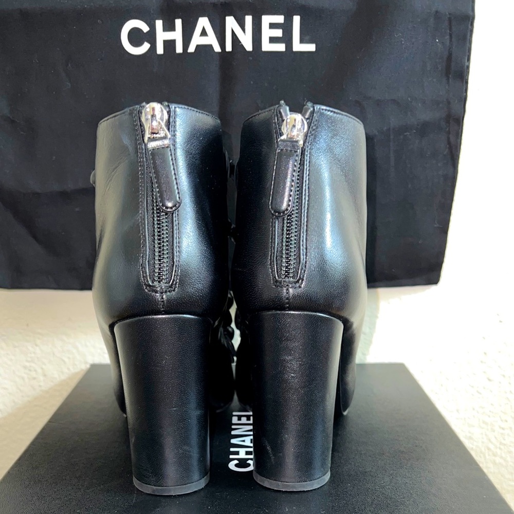 Chanel Lambskin Black Camellia Floral Leather Ankle Dressy Heel Boots Size 6.5US - Picture 4 of 16